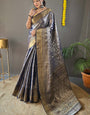 Palimpsest Navy Blue Kanjivaram Silk Saree With Staggering Blouse Piece