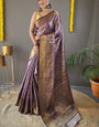 Snazzy Purple Kanjivaram Silk Saree With Splendorous  Blouse Piece