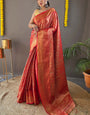 Unequalled Red Kanjivaram Silk Saree With Glittering Blouse Piece