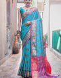 Eye-catching Firozi Patola Silk Saree with Staring Blouse Piece