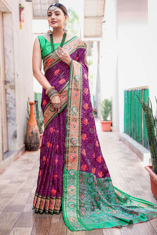 Load image into Gallery viewer, Refreshing Purple Patola Silk Saree with Precious Blouse Piece
