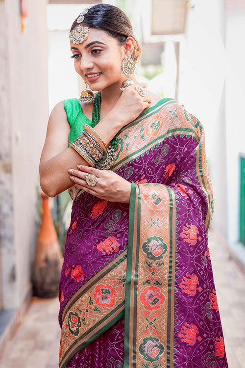 Load image into Gallery viewer, Refreshing Purple Patola Silk Saree with Precious Blouse Piece
