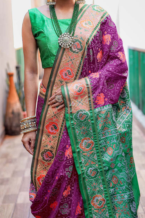 Load image into Gallery viewer, Refreshing Purple Patola Silk Saree with Precious Blouse Piece
