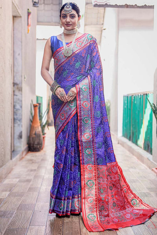 Load image into Gallery viewer, Appealing Royal Blue Patola Silk Saree with Hypnotic Blouse Piece
