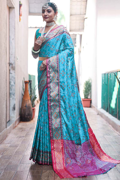 Load image into Gallery viewer, Mesmerising Firozi Patola Silk Saree with Appealing Blouse Piece
