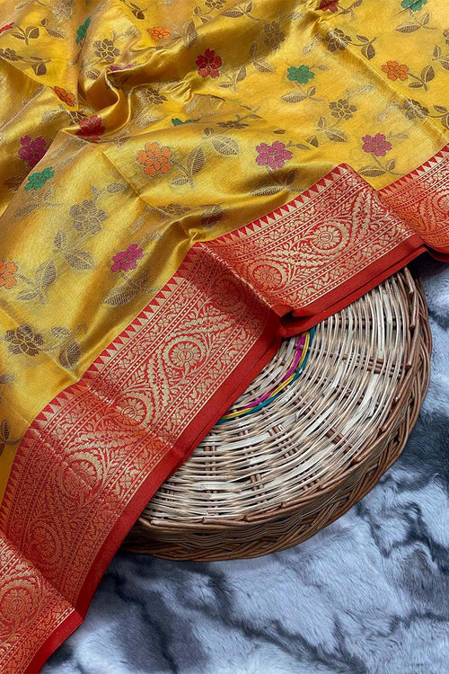 Load image into Gallery viewer, Entrancing Yellow Organza Silk Saree With Comely Blouse Piece
