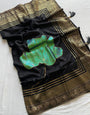 Gratifying Black Soft Banarasi Silk Saree With Refreshing Blouse Piece