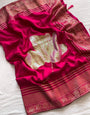 Gleaming Dark Pink Soft Banarasi Silk Saree With Phenomenal Blouse Piece