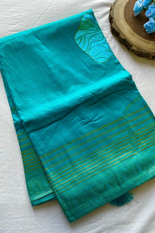 Load image into Gallery viewer, Staring Firozi Soft Banarasi Silk Saree With Jazzy Blouse Piece
