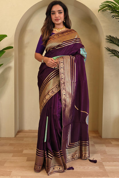Delightful Purple Soft Banarasi Silk Saree With Classic Blouse Piece