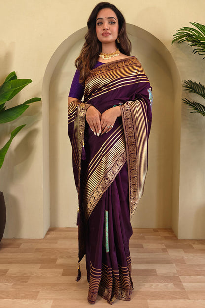 Delightful Purple Soft Banarasi Silk Saree With Classic Blouse Piece