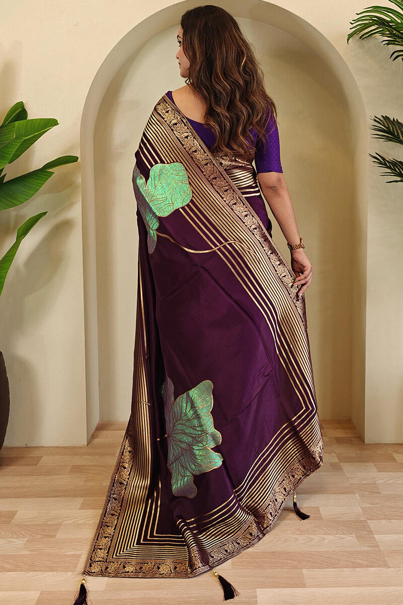 Delightful Purple Soft Banarasi Silk Saree With Classic Blouse Piece