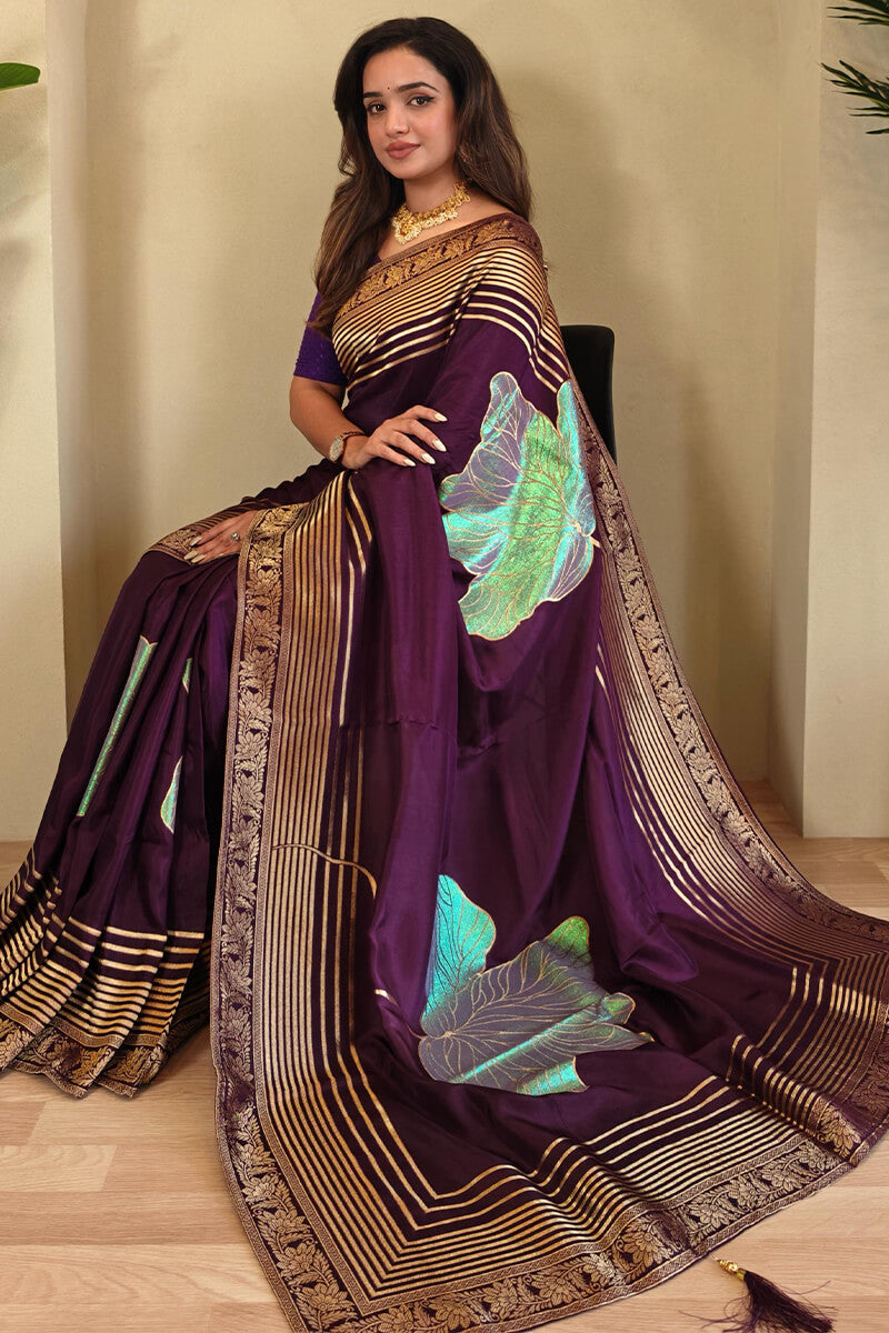 Delightful Purple Soft Banarasi Silk Saree With Classic Blouse Piece