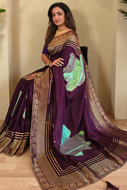 Delightful Purple Soft Banarasi Silk Saree With Classic Blouse Piece