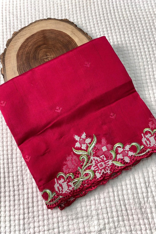 Load image into Gallery viewer, Staring Dark Pink Embroidery Work Tussar Silk Saree With Glowing Blouse Piece
