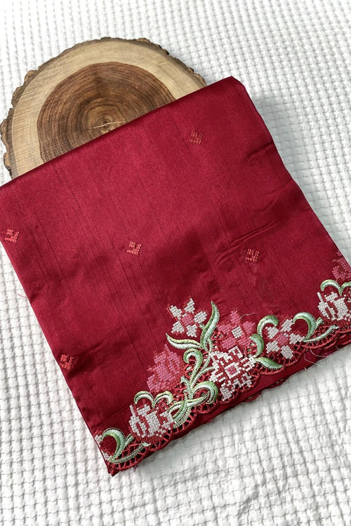 Load image into Gallery viewer, Surpassing Maroon Embroidery Work Tussar Silk Saree With Captivating Blouse Piece
