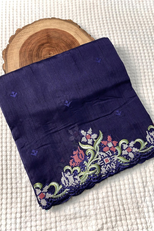 Load image into Gallery viewer, Fancifull Navy Blue Embroidery Work Tussar Silk Saree With Stunner Blouse Piece
