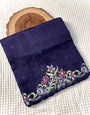 Fancifull Navy Blue Embroidery Work Tussar Silk Saree With Stunner Blouse Piece