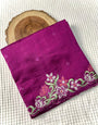 Ideal Purple Embroidery Work Tussar Silk Saree With Comely Blouse Piece