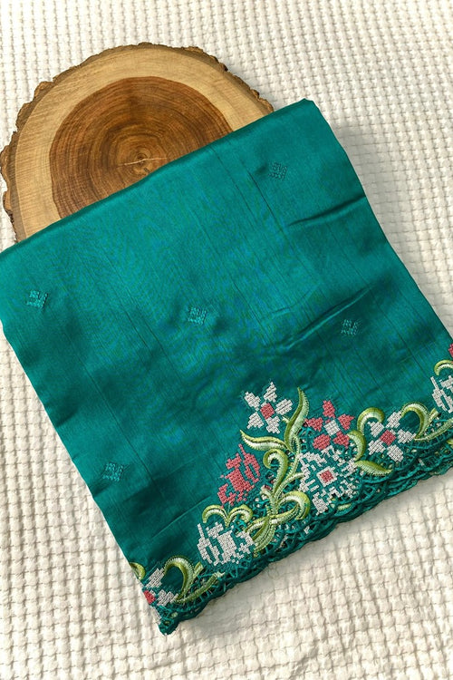 Load image into Gallery viewer, Dalliance Rama Embroidery Work Tussar Silk Saree With Lissome Blouse Piece
