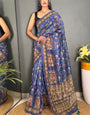 Pretty Blue Kalamkari Printed Saree With Lovely Blouse Piece