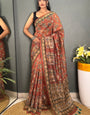 Desirable Orange Kalamkari Printed Saree With Stunner Blouse Piece