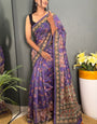 Evocative Purple Kalamkari Printed Saree With Lagniappe Blouse Piece