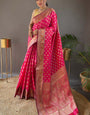 Trendy Dark Pink Soft Banarasi Silk Saree With Fairytale Blouse Piece