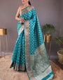 Lovely Firozi Soft Banarasi Silk Saree With Traditional Blouse Piece