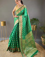 Gleaming Green Soft Banarasi Silk Saree With Chatoyant Blouse Piece