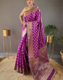 Sensational Purple Soft Banarasi Silk Saree With Lassitude Blouse Piece