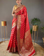 Gorgeous Red Soft Banarasi Silk Saree With Woebegone Blouse Piece