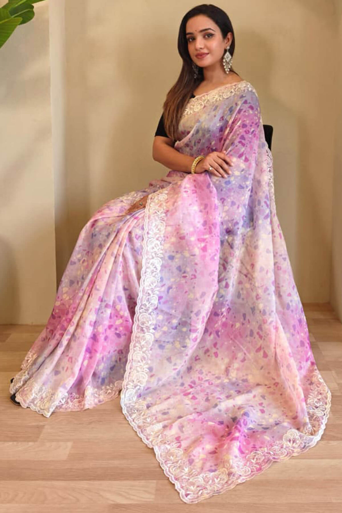 Supernal Baby Pink Embroidery Work Organza Silk Saree With Radiant Blouse Piece
