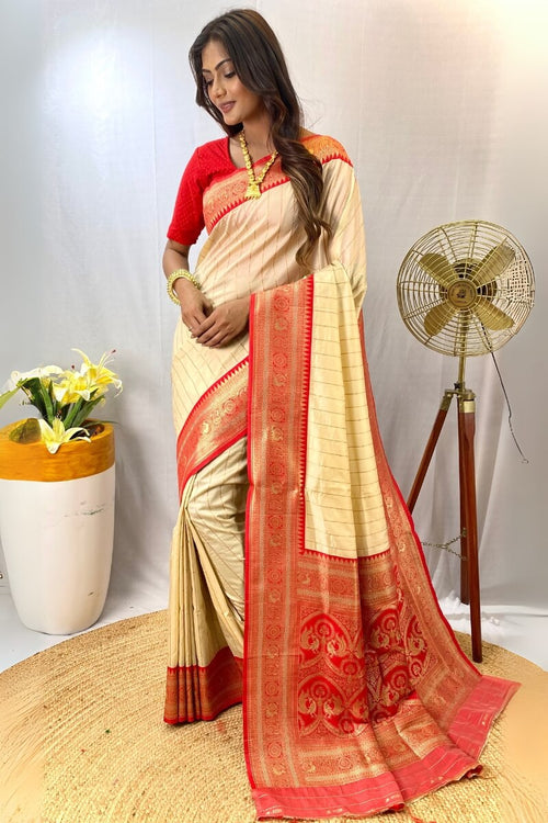 Load image into Gallery viewer, Trendy Beige Soft Banarasi Silk Saree With Classy Blouse Piece
