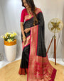 Sizzling Black Soft Banarasi Silk Saree With Gratifying Blouse Piece