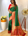 Ethnic Green Soft Banarasi Silk Saree With Delightful Blouse Piece