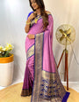 Excellent Levender Soft Banarasi Silk Saree With Desuetude Blouse Piece