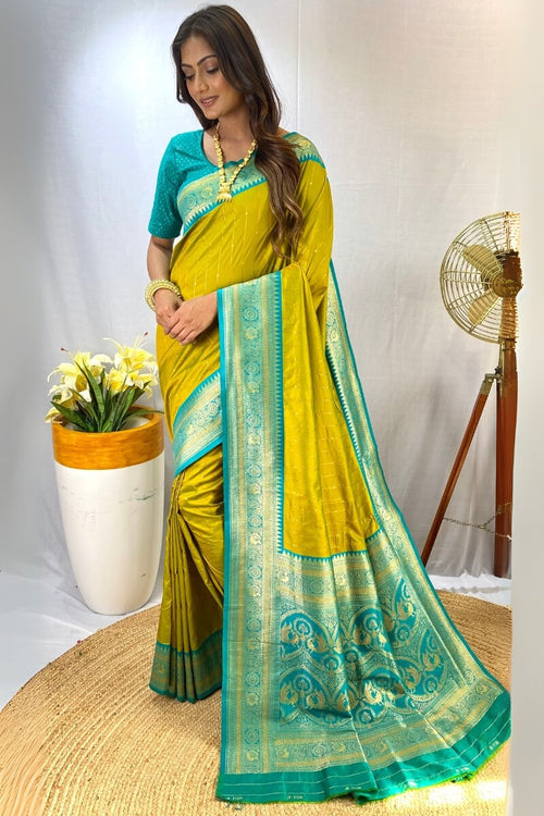 Load image into Gallery viewer, Entrancing Mehndi Soft Banarasi Silk Saree With Exquisite Blouse Piece
