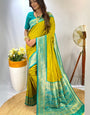 Entrancing Mehndi Soft Banarasi Silk Saree With Exquisite Blouse Piece