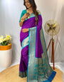 Ephemeral Purple Soft Banarasi Silk Saree With Moiety Blouse Piece