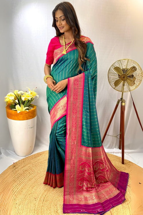 Load image into Gallery viewer, Vestigial Rama Soft Banarasi Silk Saree With Amiable Blouse Piece
