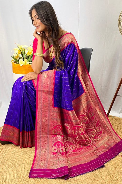 Load image into Gallery viewer, Snappy Royal Blue Soft Banarasi Silk Saree With Elaborate Blouse Piece
