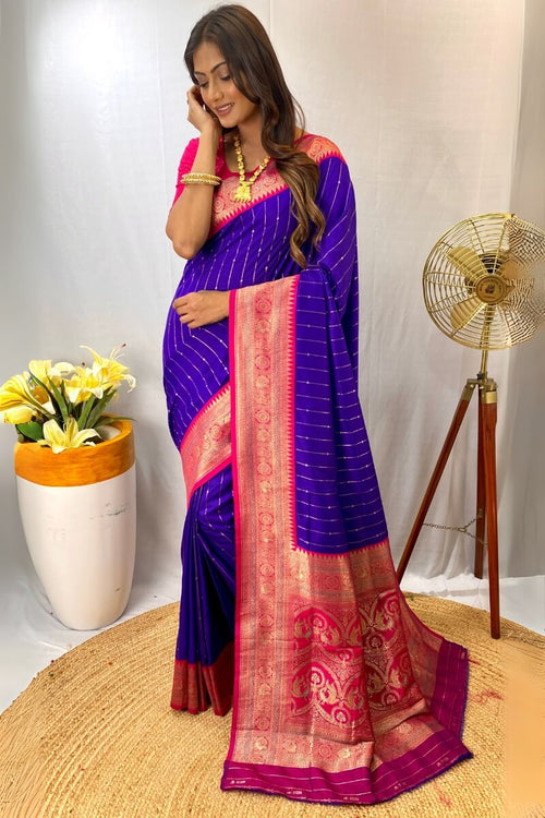 Load image into Gallery viewer, Snappy Royal Blue Soft Banarasi Silk Saree With Elaborate Blouse Piece
