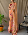 Quintessential Peach Sequence Work Georgette Saree With Forbearance Blouse Piece