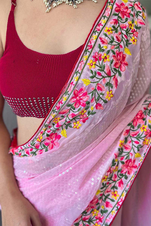 Load image into Gallery viewer, Dissemble Pink Sequence Work Georgette Saree With Enticing Blouse Piece
