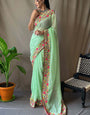 Murmurous Pista Sequence Work Georgette Saree With Dalliance Blouse Piece