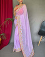 Breathtaking Lavender Sequence Work Georgette Saree With Ailurophile Blouse Piece