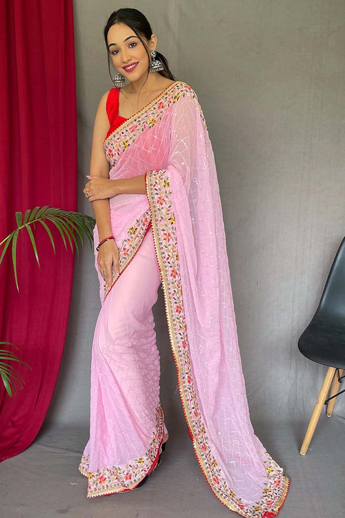 Load image into Gallery viewer, Pleasant Pink Sequence Work Georgette Saree With Engrossing Blouse Piece
