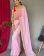 Pleasant Pink Sequence Work Georgette Saree With Engrossing Blouse Piece