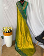 Charming Mehndi Kanjivaram Silk Saree With Refreshing Blouse Piece